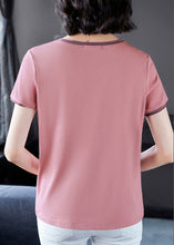 Load image into Gallery viewer, French Pink O-Neck Embroideried Patchwork Tanks Short Sleeve