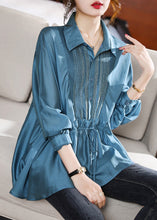 Load image into Gallery viewer, French Pink Peter Pan Collar Patchwork Drawstring Button Silk Shirts Long Sleeve