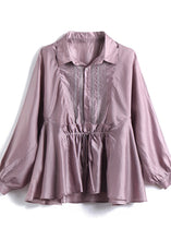 Load image into Gallery viewer, French Pink Peter Pan Collar Patchwork Drawstring Button Silk Shirts Long Sleeve