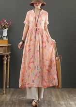 Load image into Gallery viewer, French Pink Print High Waist Summer Linen Dress