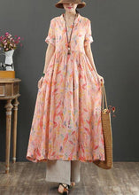 Load image into Gallery viewer, French Pink Print High Waist Summer Linen Dress