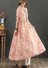 Load image into Gallery viewer, French Pink Print High Waist Summer Linen Dress