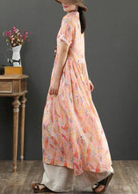 Load image into Gallery viewer, French Pink Print High Waist Summer Linen Dress