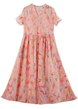 Load image into Gallery viewer, French Pink Print High Waist Summer Linen Dress