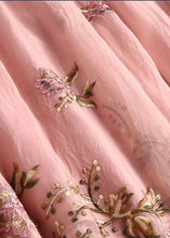 Load image into Gallery viewer, French Pink Ruffled Collar Embroideried Silk Maxi Dresses Flare Sleeve