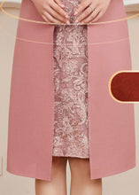 Load image into Gallery viewer, French Pink Stand Collar Embroideried Patchwork Zircon Silk Cheongsam Dresses Long Sleeve