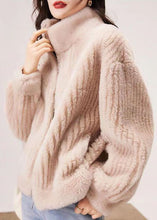 Load image into Gallery viewer, French Pink Stand Collar Zip Up Patchwork Faux Fur Coats Fall