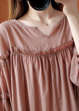 Load image into Gallery viewer, French Pink V Neck Patchwork Fall Three Quarter sleeve Shirt Top