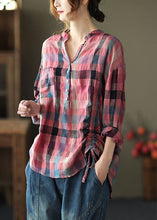 Load image into Gallery viewer, French Pink retro Plaid Button Fall Shirts Long sleeve