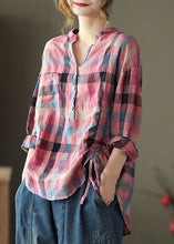 Load image into Gallery viewer, French Pink retro Plaid Button Fall Shirts Long sleeve