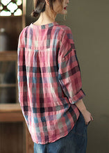 Load image into Gallery viewer, French Pink retro Plaid Button Fall Shirts Long sleeve