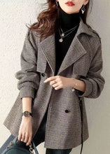 Load image into Gallery viewer, French Plaid Peter Pan Collar Pockets Patchwork Woolen Coats Fall