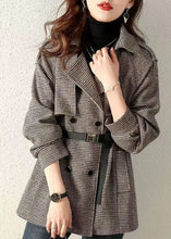 Load image into Gallery viewer, French Plaid Peter Pan Collar Pockets Patchwork Woolen Coats Fall