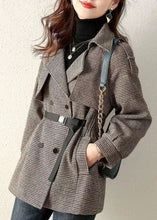 Load image into Gallery viewer, French Plaid Peter Pan Collar Pockets Patchwork Woolen Coats Fall