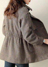 Load image into Gallery viewer, French Plaid Peter Pan Collar Pockets Patchwork Woolen Coats Fall