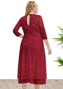 French Red High Waist Lace Maxi Dresses Summer