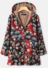 Load image into Gallery viewer, French Red Hooded Print Zippered Patchwork Warm Fleece Coat Fall