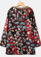 Load image into Gallery viewer, French Red Hooded Print Zippered Patchwork Warm Fleece Coat Fall