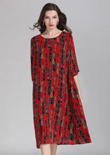 Load image into Gallery viewer, French Red O Neck Print Patchwork Chiffon Mid Dress Summer