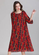 Load image into Gallery viewer, French Red O Neck Print Patchwork Chiffon Mid Dress Summer