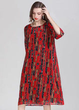 Load image into Gallery viewer, French Red O Neck Print Patchwork Chiffon Mid Dress Summer