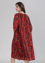 Load image into Gallery viewer, French Red O Neck Print Patchwork Chiffon Mid Dress Summer