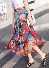 Load image into Gallery viewer, French Red Patchwork Print Chiffon Skirt Summer