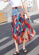 Load image into Gallery viewer, French Red Patchwork Print Chiffon Skirt Summer