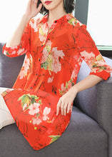 Load image into Gallery viewer, French Red Peter Pan Collar Button Print Chiffon Shirt Half Sleeve