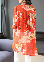 Load image into Gallery viewer, French Red Peter Pan Collar Button Print Chiffon Shirt Half Sleeve