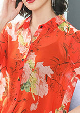 Load image into Gallery viewer, French Red Peter Pan Collar Button Print Chiffon Shirt Half Sleeve