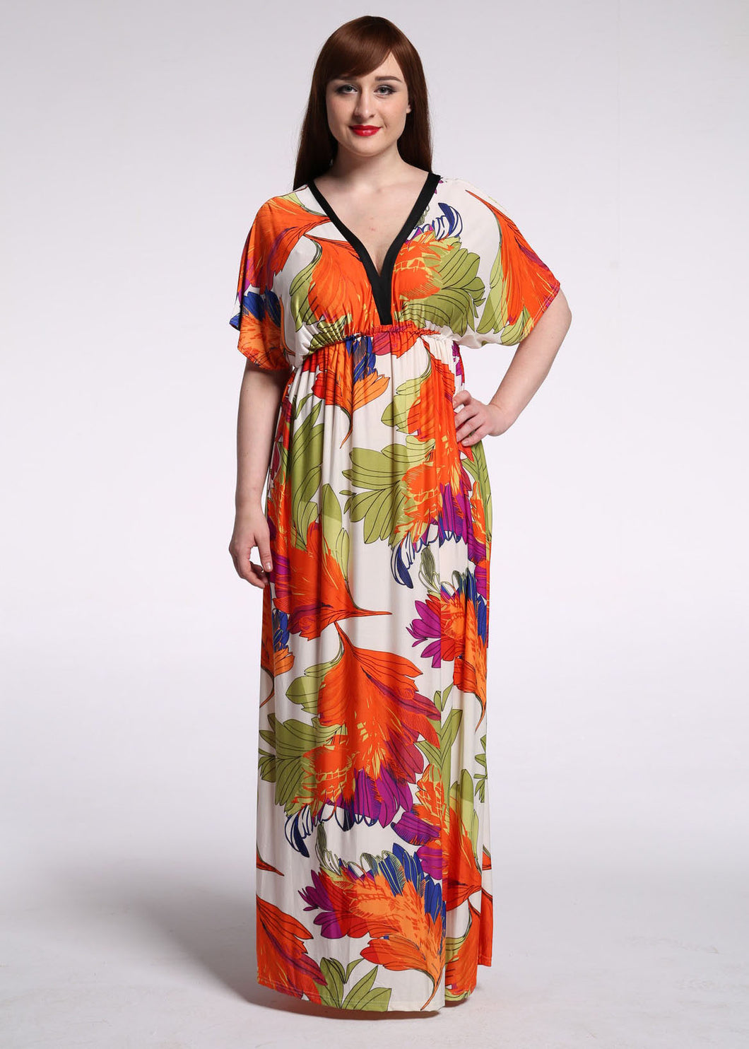 French V Neck Cinched Print Backless Ice Silk Vacation Long Dresses Batwing Sleeve