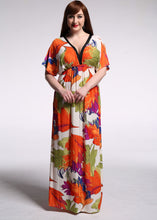 Load image into Gallery viewer, French V Neck Cinched Print Backless Ice Silk Vacation Long Dresses Batwing Sleeve