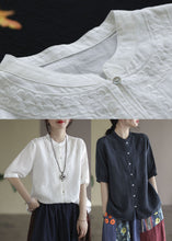 Load image into Gallery viewer, French White Button Embroideried Cotton Shirts Half Sleeve