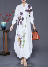 Load image into Gallery viewer, French White Print Side Open Chiffon Long Shirts Dress Fall