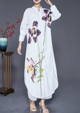 Load image into Gallery viewer, French White Print Side Open Chiffon Long Shirts Dress Fall