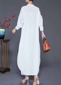 French White Print Side Open Chiffon Long Shirts Dress Fall