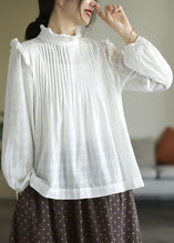 Load image into Gallery viewer, French White Ruffled Patchwork Cotton Shirt Top Long Sleeve