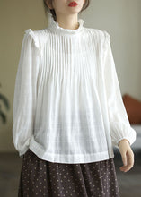 Load image into Gallery viewer, French White Ruffled Patchwork Cotton Shirt Top Long Sleeve