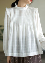 Load image into Gallery viewer, French White Ruffled Patchwork Cotton Shirt Top Long Sleeve