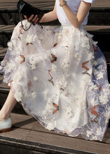 Load image into Gallery viewer, French White Wrinkled Patchwork Print Tulle Skirts Spring