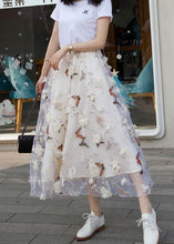 Load image into Gallery viewer, French White Wrinkled Patchwork Print Tulle Skirts Spring