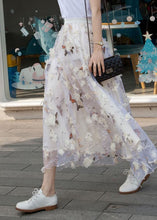 Load image into Gallery viewer, French White Wrinkled Patchwork Print Tulle Skirts Spring