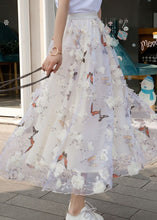 Load image into Gallery viewer, French White Wrinkled Patchwork Print Tulle Skirts Spring