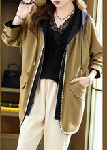 Load image into Gallery viewer, French Yellow Zip Up Pockets Patchwork Cotton Hooded Coat Fall