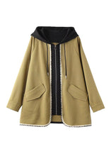 Load image into Gallery viewer, French Yellow Zip Up Pockets Patchwork Cotton Hooded Coat Fall