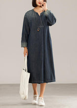 Load image into Gallery viewer, French cotton dresses Casual V-neck Denim Blue Women Casual Dress