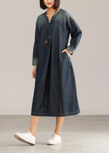 Load image into Gallery viewer, French cotton dresses Casual V-neck Denim Blue Women Casual Dress