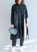 Load image into Gallery viewer, French denim black Fashion Long coats Work Outfits side open fall women coats