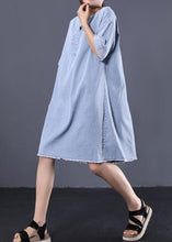 Load image into Gallery viewer, French denim blue Cotton quilting dresses v neck loose summer Dress